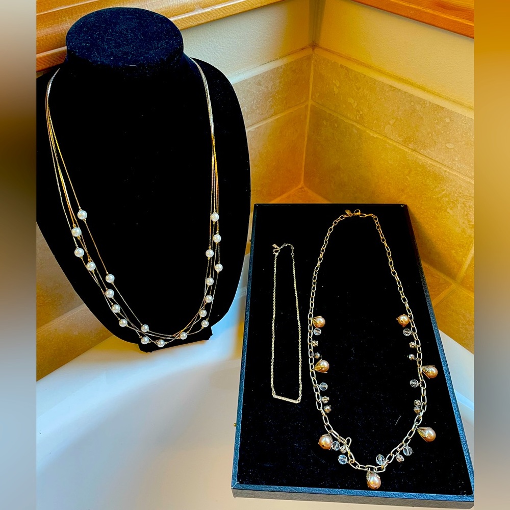 Three gold tone necklaces bundle